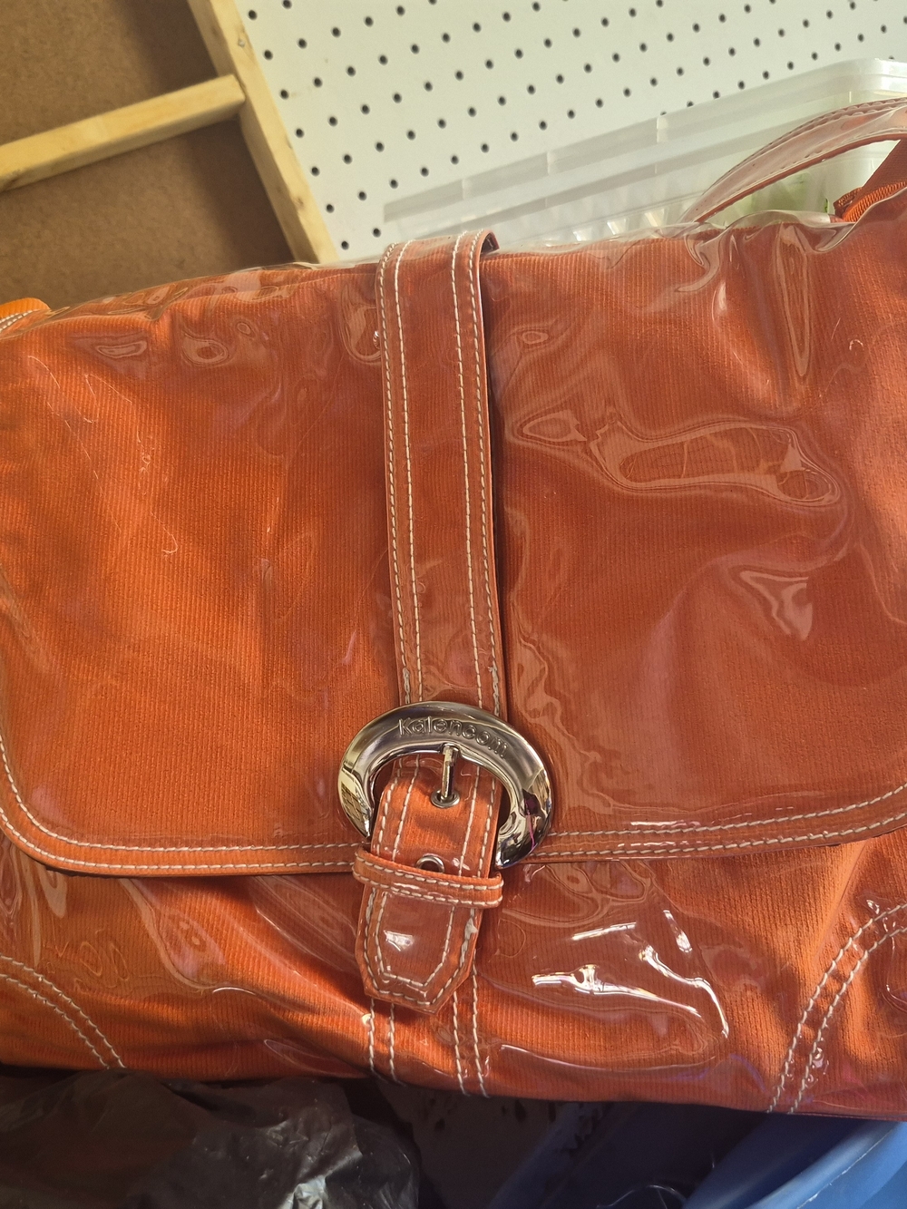 Orange Patent-Trim Shoulder Bag